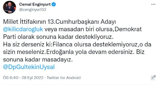 Kılıçdaroğlu altılı masadan ilk desteği aldı: Akşener'in sözleri sonrası Demokrat Parti'den dikkat çeken çıkış
